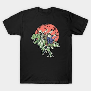 Fun Halloween Dabbing Vampire, Skeleton & Jack-o-Lantern Riding a T-Rex T-Shirt